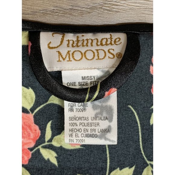 Intimate Moods Satin Night Set Womens L Slip & Cover Chemise Black Red Roses - Picture 12 of 16